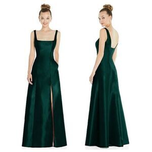 Alfred Sung D826 Hunter Green Square Neck Satin A-Line Gown Sz 4 NWOT